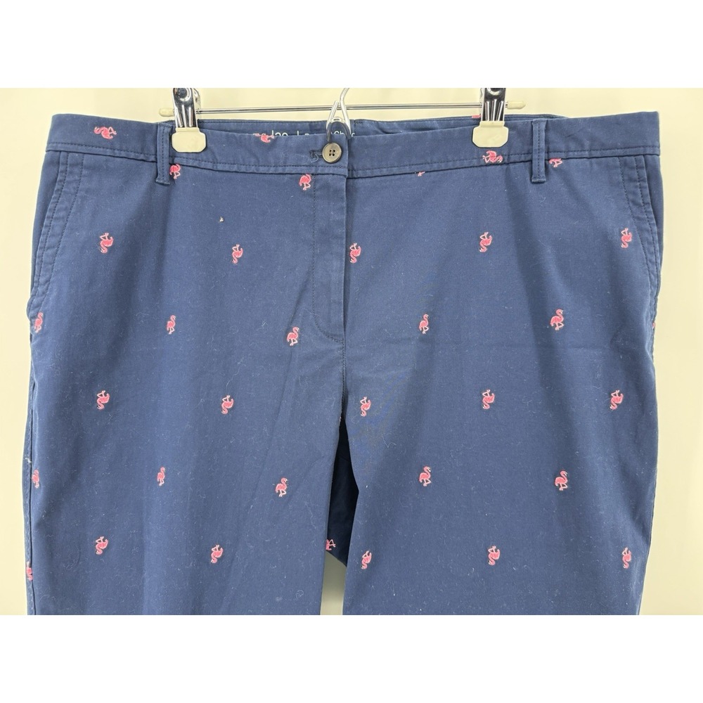 Talbots Relaxed Chino Pants Navy Blue Pink Flamingo Embroidered Women's Size 20W - Picture 3 of 7